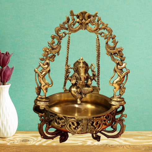 Brass Made Lord Ganesha Urli 12.05kg